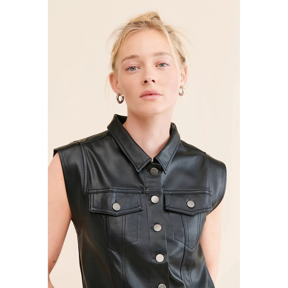 Free People Sleeveless Vegan Leather Midi Dress Medium Moto Edgy Grunge Glam - Picture 4 of 11